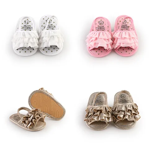 Baby Girl Sandals Canvas Prewalker Shoes Ruffle Decor Non-Slip Summer Infant First Walkers Casual Soft Sole Flats
