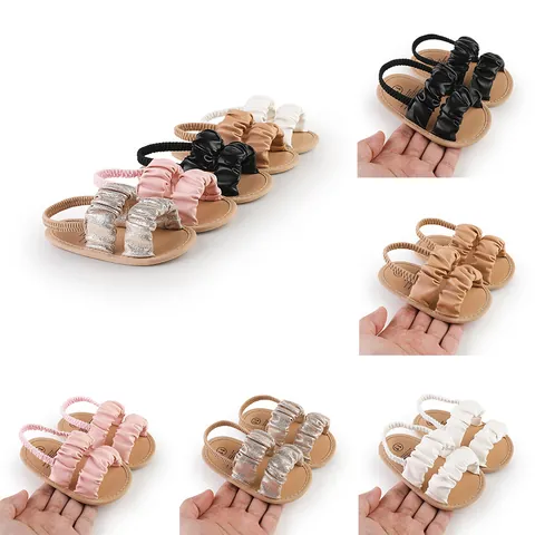 Baby Girls Summer Prewalker Sandals Ruched Cloud Soft Sole Infant Sandals Elastic Heel Strap Breathable Synthetic Leather First Walker Shoes