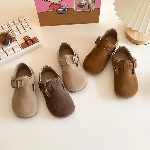 Toddler Boys Girls British Retro Birkenstock Style Loafers Artificial Leather Hook-And-Loop Soft Sole Anti-Slip Casual Shoes For Kids
