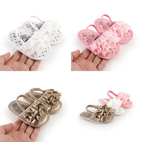 Newborn Baby Girls Ruffled Summer Walking Sandals Soft Sole Breathable Toddler First Walker Shoes Gold White Pink Casual Sandals