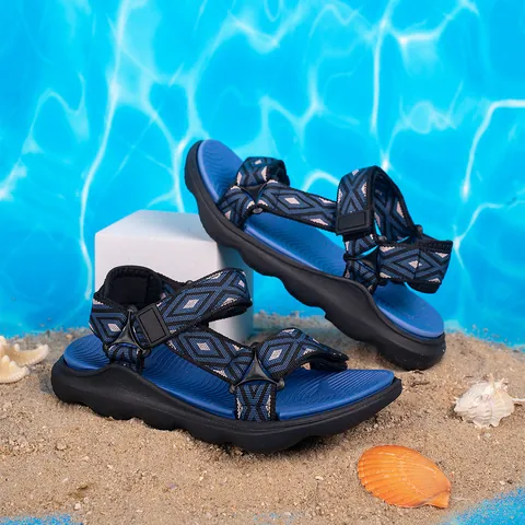 Sandales de Sport d'Été pour Garçons Chaussures de Plage Antidérapantes Avec Sangle Géométrique Bande Auto-agrippante Casual Enfants