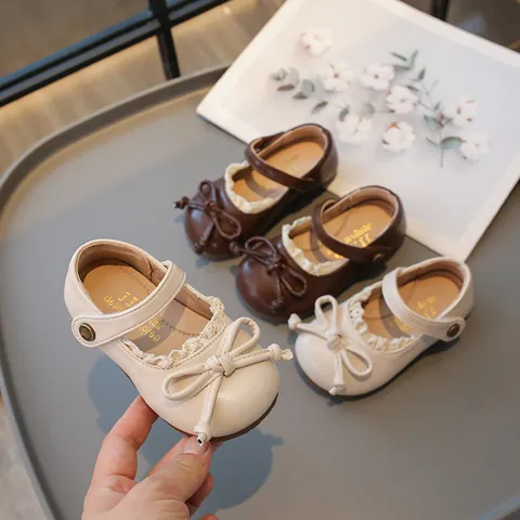 Chaussures Mary Jane pour Petites Filles Style Princesse Vintage Nœud Bordure Dentelle Semelle Souple Chaussures Plates Enfants