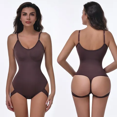 Seamless Shapewear Bodysuit For Women Tummy Control Butt Lifting Thong Adjustable Straps Underwear Top And Bottom Set