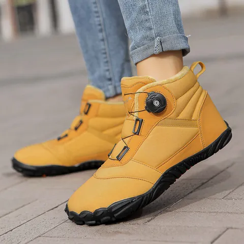 Outdoor Winter Snow Boots For Men Women Waterproof Warm Faux Fur Lined High-Top Rotary Buckle Non-Slip Rubber Sole Boots