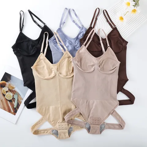 Naadloze Shapewear Bodysuit Voor Vrouwen Buikcontrole Bilheffer Geribbelde V-Hals Romper Met Verstelbare Riemen