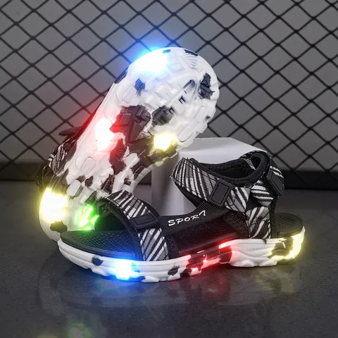 Kids LED Luminous Sandals Zebra Striped Light-up Shoes Velcro Casual Sport Sandals Summer Beach Sneakers For Toddlers Children