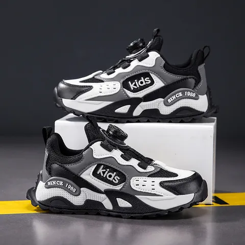 Chaussures de Course à Boucle Rotative pour Enfants Baskets en Maille Respirante pour Garçons et Filles Chaussures de Sport Légères Antidérapantes