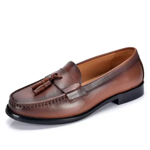 British Style Men Tassel Loafers Top Grain Cowhide Leather Slip On Breathable Casual Dress Shoes Fashion Formal Flat Shoes