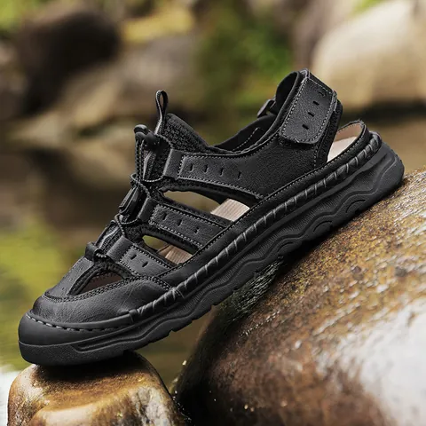 Sandali Sportivi da Uomo All'aperto Traspiranti in Mesh Pelle PU Cuciti Casual Scarpe da Trekking Estive Taglie Forti Antiscivolo