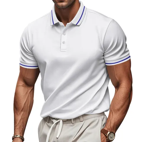 Unisex Quick-Dry Short Sleeve Polo Shirt Breathable Turn-Down Collar Top With Contrast Tipping For Running Marathon Sport