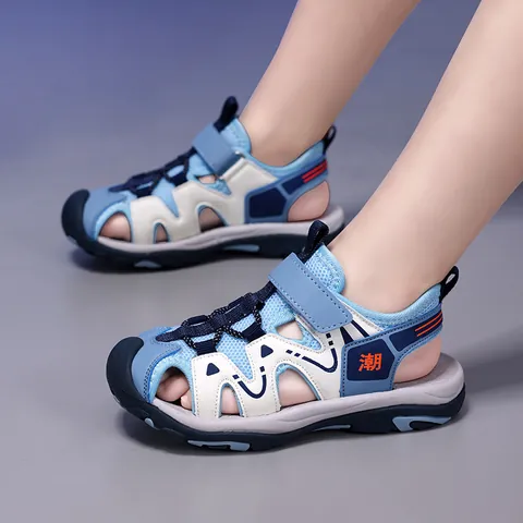 Boys Closed Toe Sport Sandals Non-Slip Soft Sole Outdoor Beach Shoes Kids Breathable Summer Velcro Casual Athletic Sandals