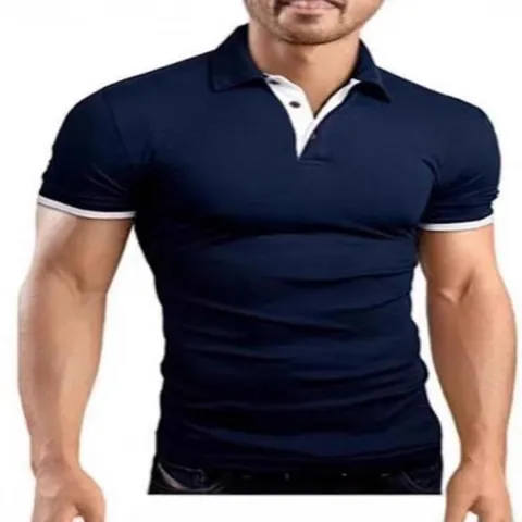 Men Casual Polyester Contrast Patchwork Short Sleeve Polo Shirt Summer Sport Breathable Lapel Top For Daily Wear