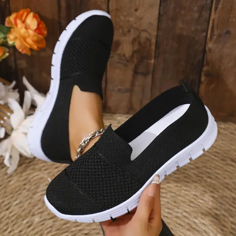 Women Casual Mesh Sneakers Breathable Slip On Flat Shoes Lightweight Comfortable Round Toe Walking Shoes For Summer Plus Size