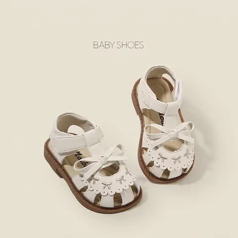 Baby Girls Princess Summer Sandals Bowknot Hollow Out Microfiber Leather First Walker Shoes Non Slip Soft Sole Toddler Footwear