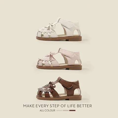 Baby Girls Princess Summer Sandals Bowknot Hollow Out Microfiber Leather First Walker Shoes Non Slip Soft Sole Toddler Footwear