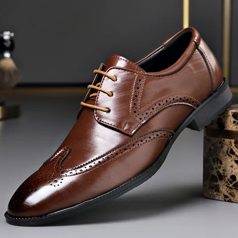 Herren Brogue Business Schuhe Kunstleder Wingtip Geschnitzt Spitz 系带 Vintage Britischer Stil Hochzeit Oxford Schuhe