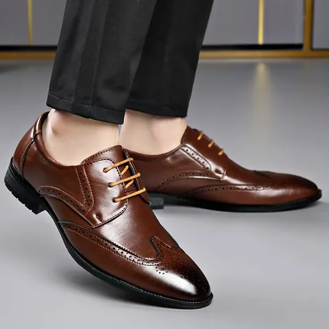 Herren Brogue Business Schuhe Kunstleder Wingtip Geschnitzt Spitz 系带 Vintage Britischer Stil Hochzeit Oxford Schuhe