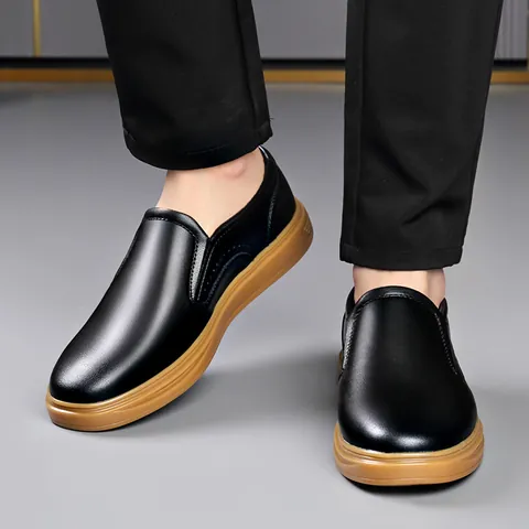 Mocasines Casuales de Negocios para Hombre Cuero de PU Zapatos de Conducción Transpirables Bajos Planos Tallas Grandes Negro Blanco