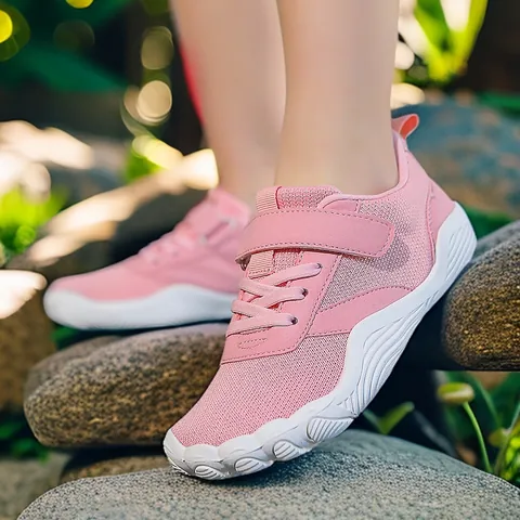 Kids Barefoot Five Finger Shoes Breathable Synthetic Mesh Soft Sole Hook And Loop Sneakers For Boys Girls Outdoor Hiking Walking Shoes