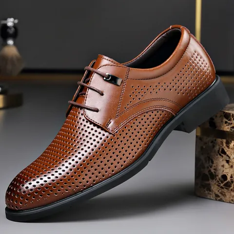 Zapatos de Vestir de Estilo Británico para Hombre Calados Transpirables Cuero PU Derby para Boda Verano Oficina Casual