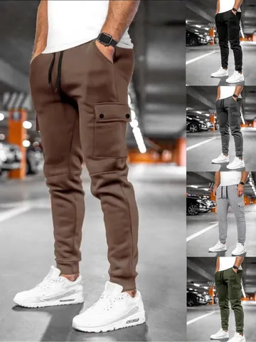 Men's Cargo Joggers Cotton Blend Multi-Pocket Fitness Sweatpants Tapered Cuffs Sporty Casual Gym Workout Pants