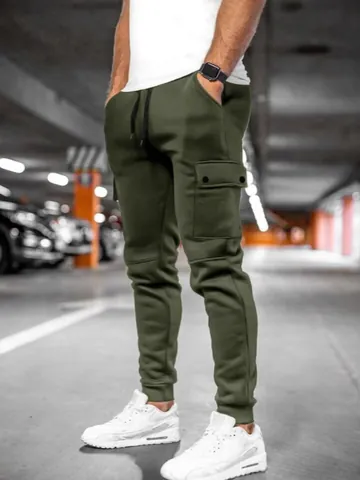 Men's Cargo Joggers Cotton Blend Multi-Pocket Fitness Sweatpants Tapered Cuffs Sporty Casual Gym Workout Pants