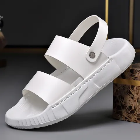 Sandalias Casuales de Dos Vías para Hombre Verano Suela Gruesa Pantuflas de Playa Antideslizantes Zapatos de Conducción al Aire Libre de Cuero Artificial Suela de EVA