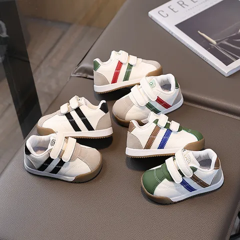 Toddler Boys Girls Casual Board Shoes PU Leather Anti Slip Hook And Loop Baby Walker Shoes Spring Autumn Retro Sport Sneakers