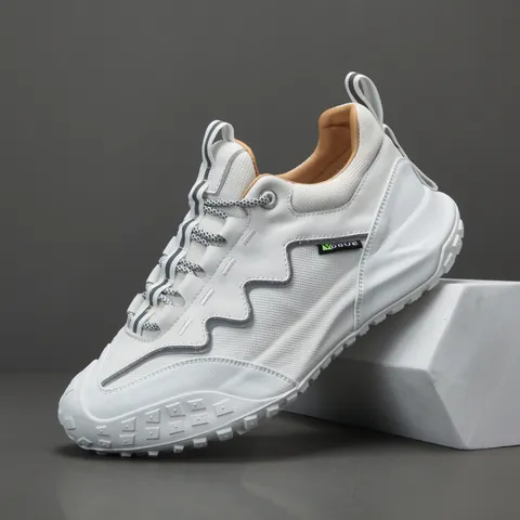 Chaussures de Randonnée en Cuir Véritable pour Hommes Printemps 2025 Mode Semelle Épaisse Respirantes Sportives