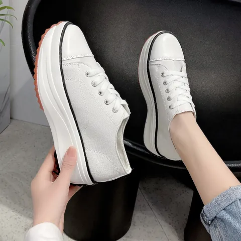 Women's Casual Low-Top Canvas Shoes With Platform Sole Breathable Lace-up Daily Wear Sneakers For Spring 2025 Fashion Style