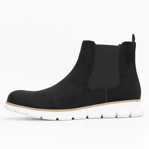 Men's Casual Chelsea Boots Lightweight Comfortable Faux Suede Short Boots Injection Molded Round Toe Non-Slip Thick Sole Slip-On Ankle Boots