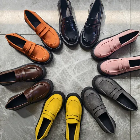 Women British Style Loafers Chunky Sole Platform Shoes PU Leather Retro Round Toe Slip On Casual Everyday Footwear