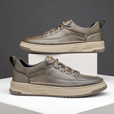 Herren Retro Casual Lederschuhe Britischer Stil Low Top Fashion Work Wear Rutschfeste Dicke Sohle Braun Schwarz Grau Sneakers