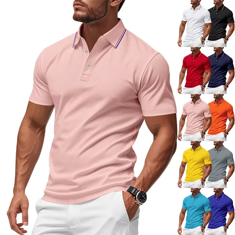 Men's Mesh Breathable Polo Shirt European Size Quick Dry Short Sleeve Polyester Solid Color Smart Casual Golf Polo Top