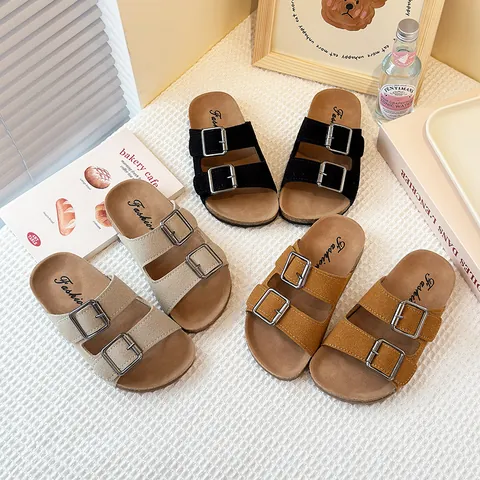 Pantuflas Estilo Birkenstock Esmeriladas para Niños Sandalias de Playa Antideslizantes Retro Suela Blanda Zapatos Casuales para Niñas