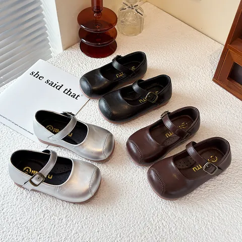 Britischer Stil Kinder Mary Jane Schuhe Für Mädchen Eckige Zehenpartie PU Leder Weiche Sohle Prinzessin Schuhe Klettverschluss