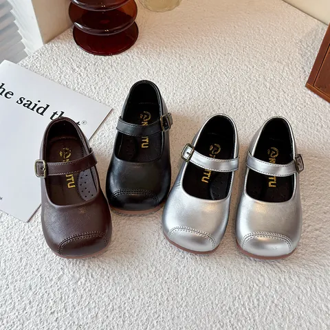 Britischer Stil Kinder Mary Jane Schuhe Für Mädchen Eckige Zehenpartie PU Leder Weiche Sohle Prinzessin Schuhe Klettverschluss