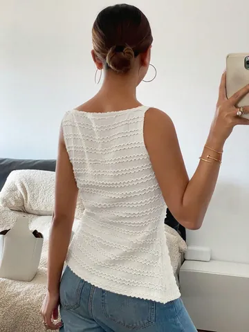 Women's Casual Sleeveless Button Front Tank Top Seersucker Textured Square Neck Solid Color Polyester Summer Top