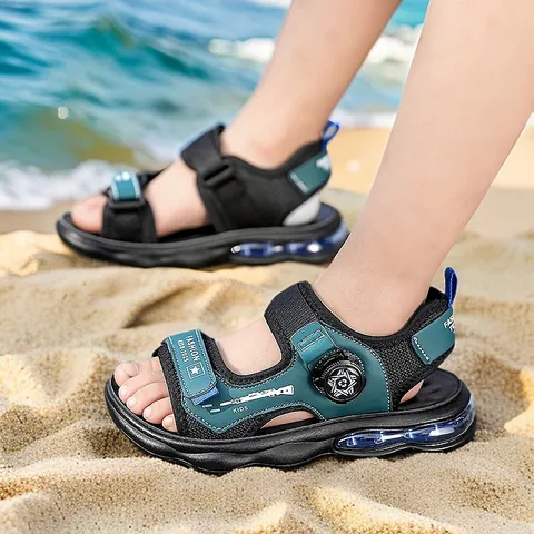 Kids Boys Air Cushion Sports Sandals Swivel Buckle Non-Slip Outdoor Beach Shoes Soft Sole Open Toe Breathable Summer Sneakers