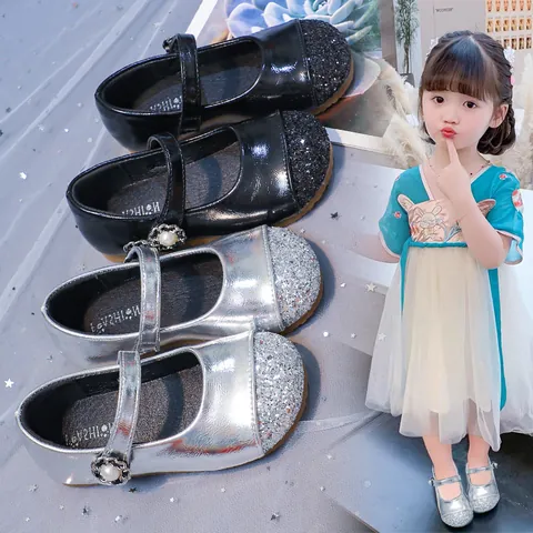 Scarpe Mary Jane Principessa da Bambina in Stile Coreano con Strass Lucidi e Decorazione in Perla Artificiale Suola Morbida Sandali da Banchetto