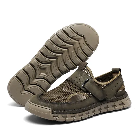 Sandali da Uomo Taglie Forti in Rete Traspirante Estate Outdoor Casual Scarpe Leggere Antiscivolo Suola in Gomma PU Velcro Sandali da Trekking