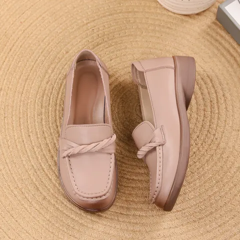 Women Comfort Mother Shoes Slip-On Soft Microfiber Leather Loafers With Bow Knot Non-Slip Casual Low Top Flat Shoes