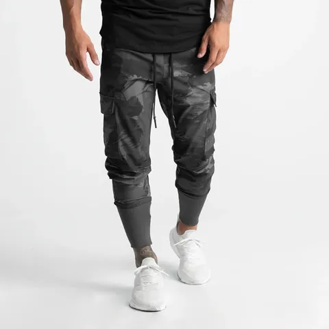 Men's Casual Sports Cargo Pants Woven Multi-Pocket Slim Fit Cuffed Long Pants Quick Drying Outdoor Athletic Apparel
