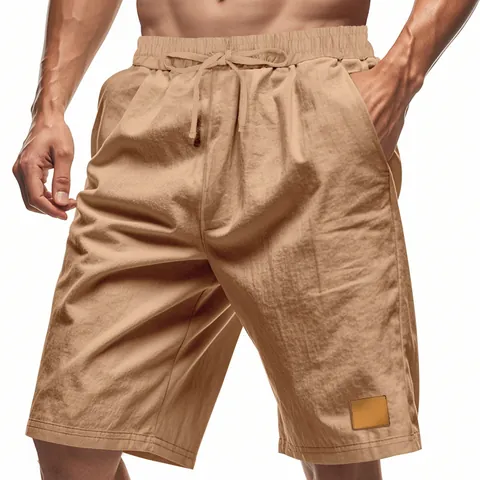 Pantaloncini in Lino da Uomo Estivi Allentati Traspiranti da Spiaggia Sportivi Casual Pantaloni a Cinque Punti Gamba Dritta Coulisse in Vita Comodi Pantaloncini da Uomo