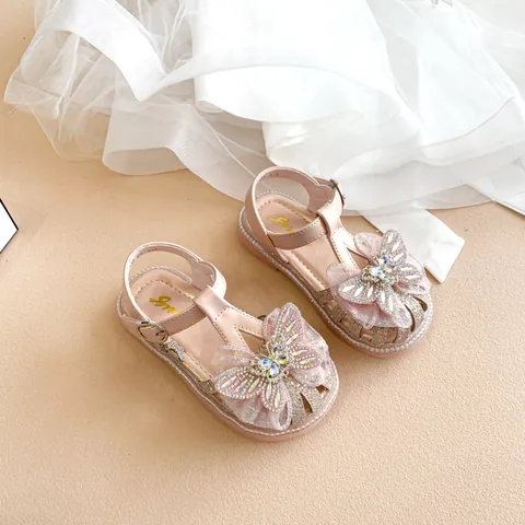 Mädchen Prinzessin Sandalen Sommer Schleife Strass Netz Weiche Sohle Rutschfest Geschlossene Zehe Kleiderchuhe Für Kleinkinder Kinder