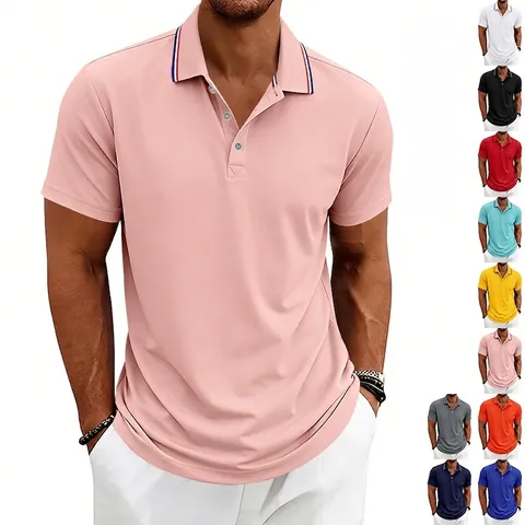 Men's Quick Dry Athletic Golf Polo Shirt Contrast Stripe Collar Loose Fit Short Sleeve Breathable Casual Sport Top