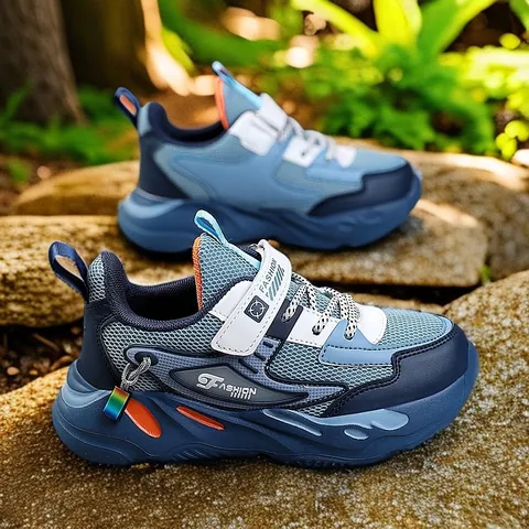 Boys Running Shoes 2025 New Breathable Mesh Kids Sneakers Anti-Slip Chunky Dad Shoes Velcro Athletic Sports Shoes For Outdoor