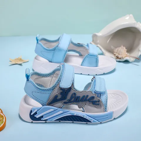 Boys Sports Sandals Summer 2025 New Kids Sandals Non-slip Soft Sole Beach Shoes Hook And Loop Synthetic Leather Sandals