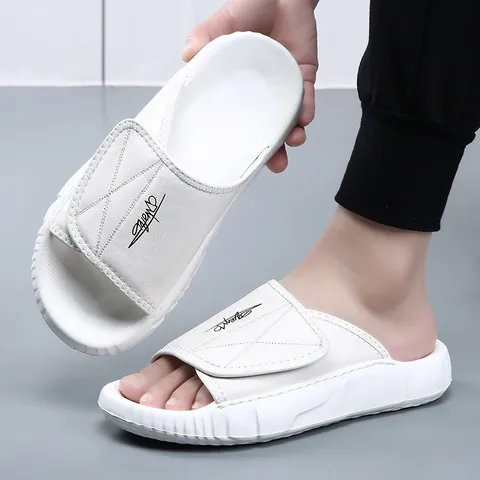 Claquettes Homme en Cuir de Vachette Haut de Gamme Sandales Décontractées Semelle Souple Antidérapante Chaussures de Plage