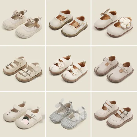 Princess Mary Jane Shoes for Toddler Girls Microfiber Leather Anti-slip First Walkers Spring Autumn Casual Flat Shoes